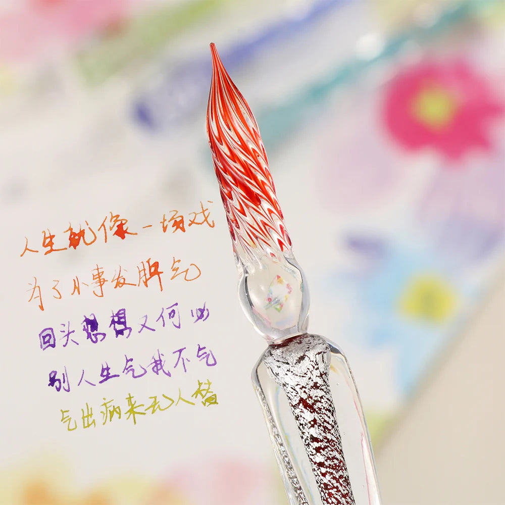 1Pcs Safe Package Vintage Glass Dip Dipping Pen Holder Signature Filling Ink Fountain Pens Handmade Glass Dip Fountain Pen